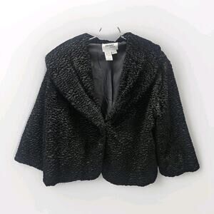 Vintage Faux Fur Cropped Jacket Black 3/4 Bell Sleeves Size Large Retro Glam